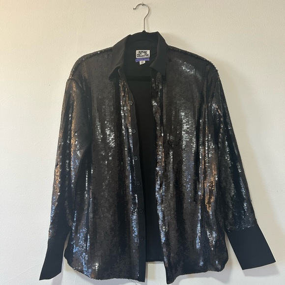 NWOT Future Collective Women's Long Sleeve Sequin Button Down Shirt, Size S - Picture 3 of 7